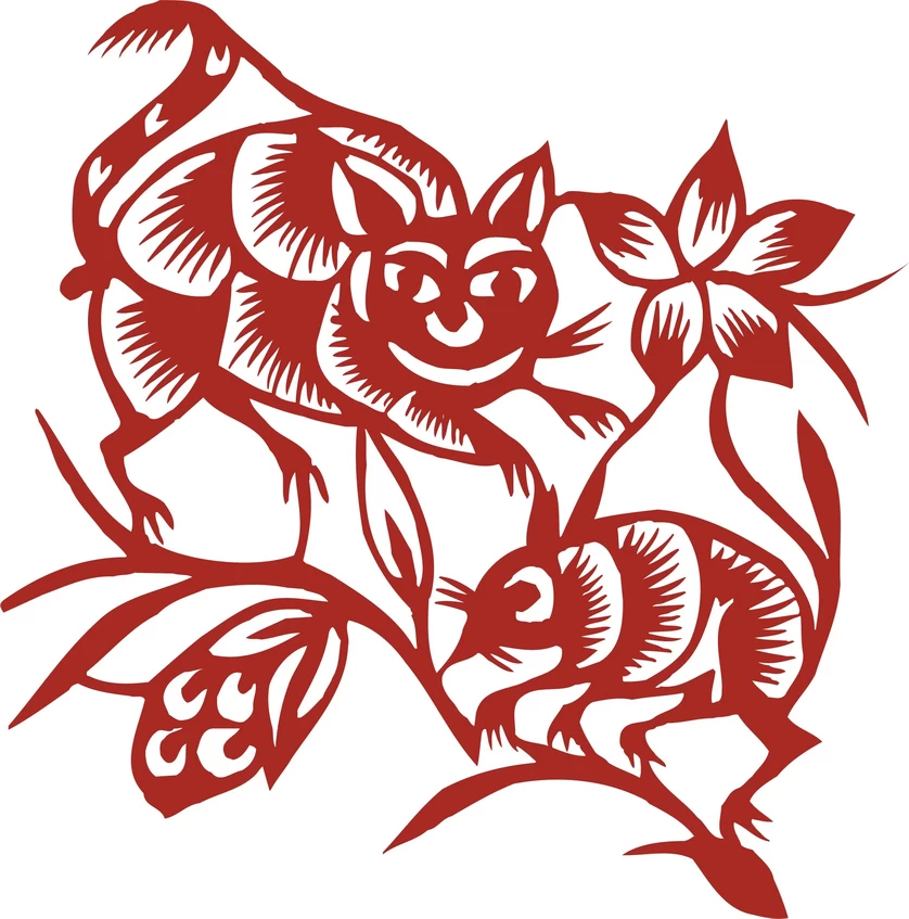 中国风中式传统喜庆民俗人物动物窗花剪纸插画边框AI矢量PNG素材【274】